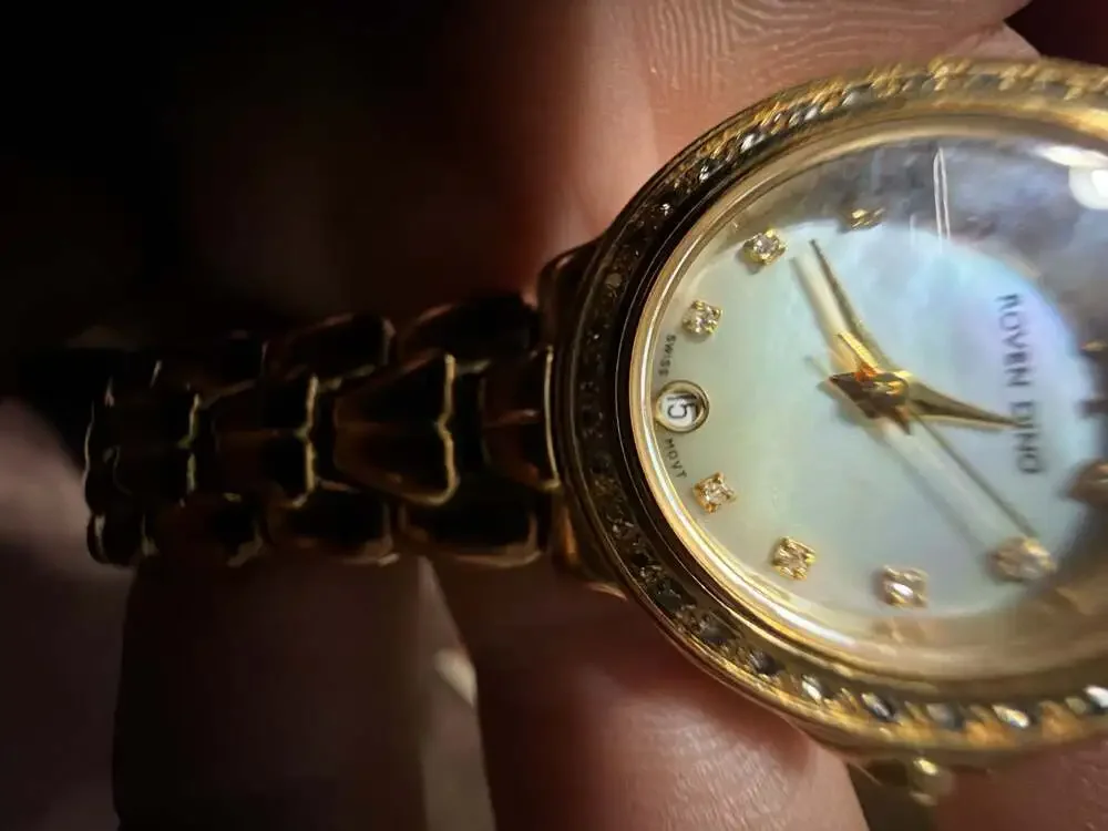 Roven Dino Strega Swiss Gold Tone Mother of Pearl Dial Diamond Bezel Women's